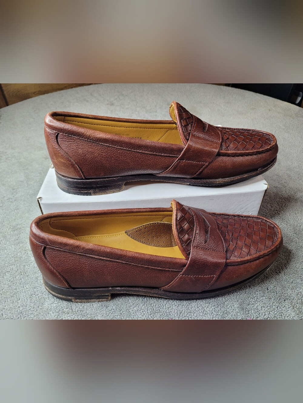 Vintage FootJoy Penny Loafers Mens 9.5 C Handsewn Brown Woven Leather 79276 USA